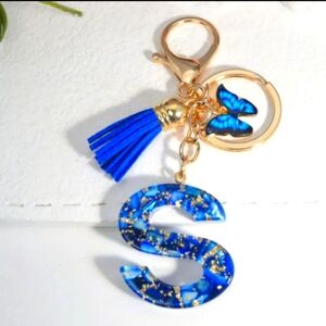 NEW! Resin Letter "S" Initial Keychain Purse Charm w/Butterfly & Tassel Alphabet